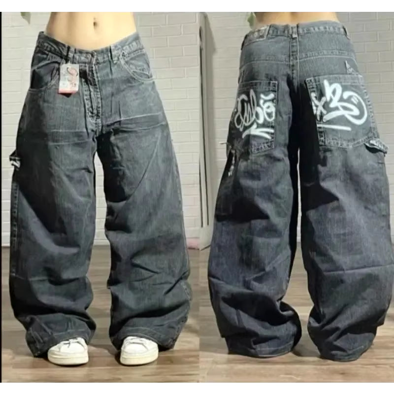 Streetwear New Fashion Multi-Pocket Old Washed Baggy Jeans Women Y2K Harajuku Vintage Gothic Casual High Waist Wide Leg Pants