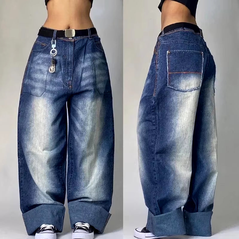 Streetwear New Fashion Multi-Pocket Old Washed Baggy Jeans Women Y2K Harajuku Vintage Gothic Casual High Waist Wide Leg Pants