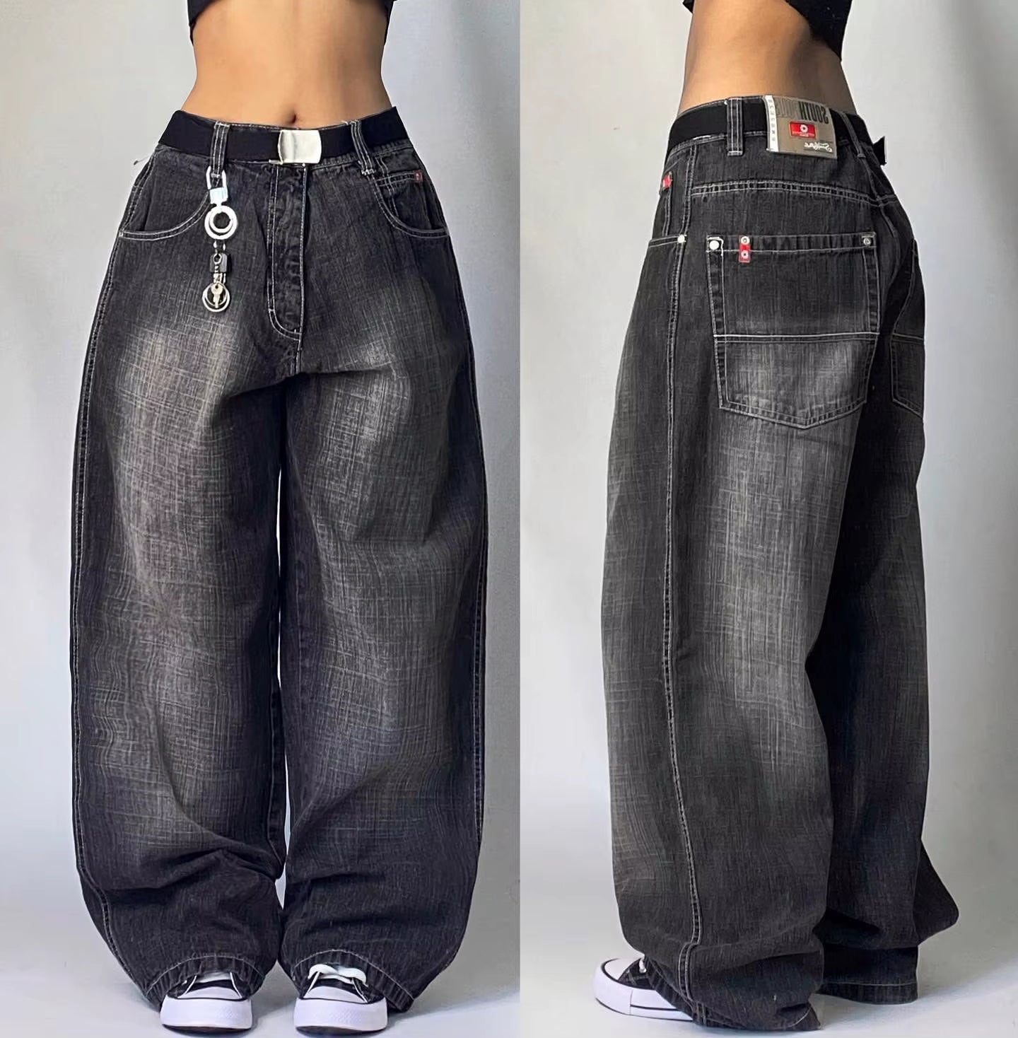 Streetwear New Fashion Multi-Pocket Old Washed Baggy Jeans Women Y2K Harajuku Vintage Gothic Casual High Waist Wide Leg Pants